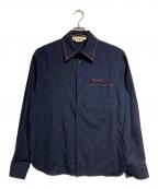 MARNIマルニ）の古着「トロピカルウールステッチシャツ/Tropical Wool Stitched Shirt 」｜ネイビー