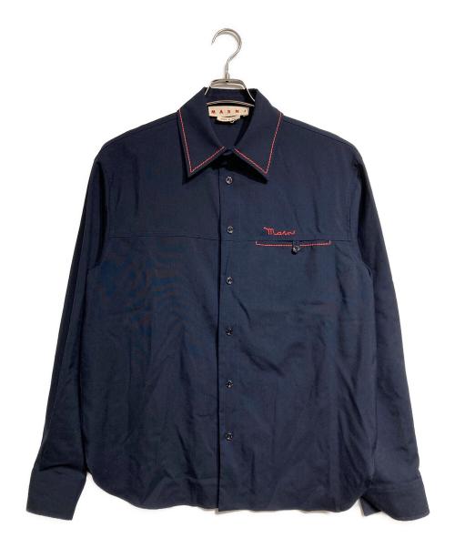 MARNI（マルニ）MARNI (マルニ) トロピカルウールステッチシャツ/Tropical Wool Stitched Shirt  ネイビー サイズ:48の古着・服飾アイテム