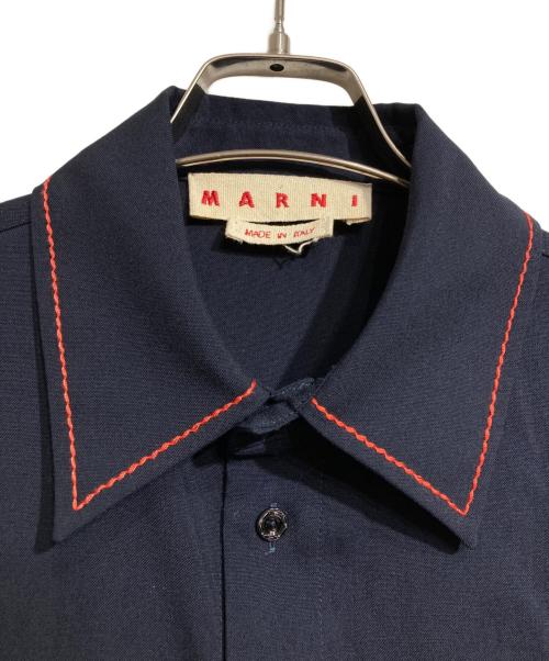 MARNI（マルニ）MARNI (マルニ) トロピカルウールステッチシャツ/Tropical Wool Stitched Shirt  ネイビー サイズ:48の古着・服飾アイテム