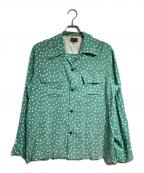 GROOVIN HIGHグルービンハイ）の古着「レーヨンシルクL/Sドットシャツ/Rayon Silk L/S Polka Dot Shirt」｜グリーン