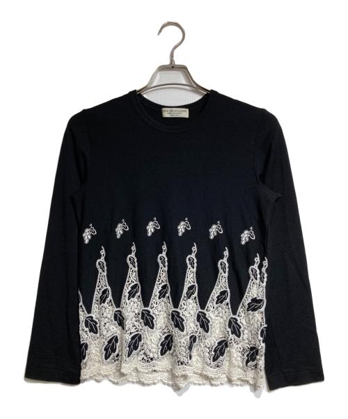 ROBE DE CHAMBRE COMME DES GARCONS（ローブドシャンブル コムデギャルソン）ROBE DE CHAMBRE COMME DES GARCONS (ローブドシャンブル コムデギャルソン) レースドッキングニットソー/Lace-docking knit-and-sew top  ブラック サイズ:－の古着・服飾アイテム