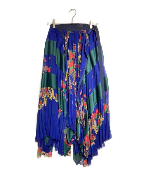 sacai（サカイ）sacai (サカイ) ローズプリントプリーツベルトスカート/Pleated belt skirt ネイビー サイズ:2の古着・服飾アイテム