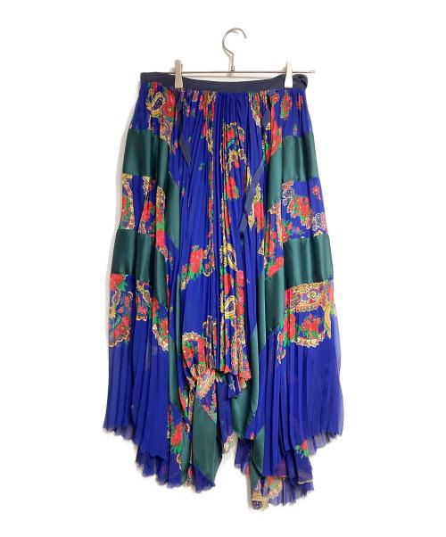 sacai（サカイ）sacai (サカイ) ローズプリントプリーツベルトスカート/Pleated belt skirt ネイビー サイズ:2の古着・服飾アイテム