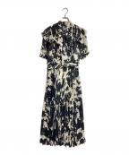 CORCOVADOコルコバード）の古着「ポリエステルシフォンプリーツワンピース/Polyester Chiffon Pleated Dress」｜ブラック×アイボリー