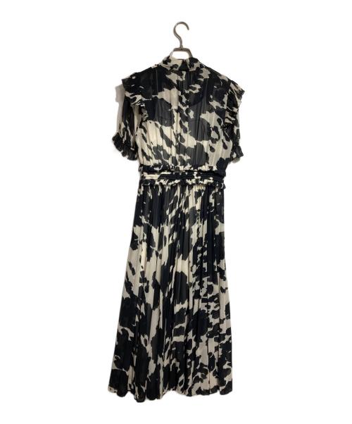 CORCOVADO（コルコバード）CORCOVADO (コルコバード) ポリエステルシフォンプリーツワンピース/Polyester Chiffon Pleated Dress ブラック×アイボリー サイズ:Mの古着・服飾アイテム