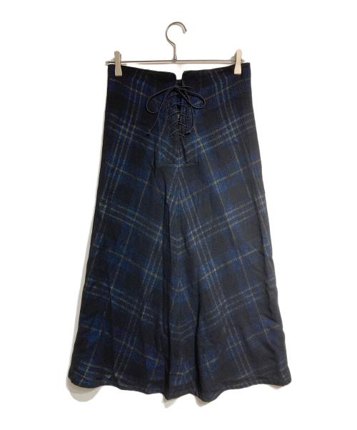Y's（ワイズ）Y's (ワイズ) ウールチェックスカート ブラック サイズ:Sの古着・服飾アイテム