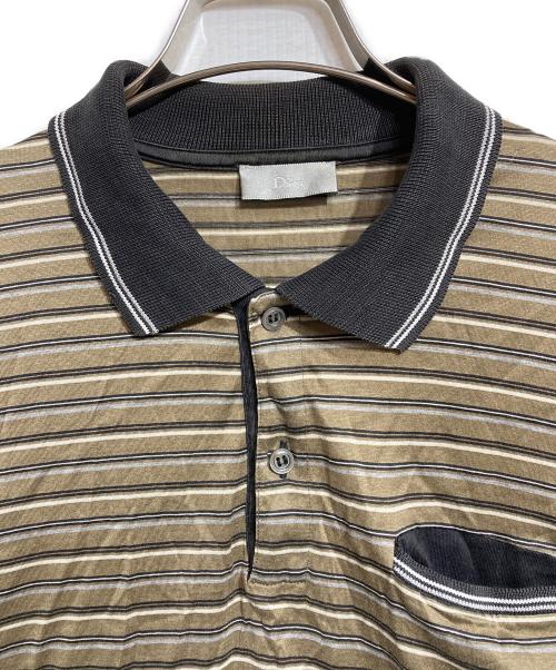 DIOR HOMME（ディオール オム）DIOR HOMME (ディオール オム) ギター刺繍ボーダーポロシャツ ブラウン サイズ:Lの古着・服飾アイテム