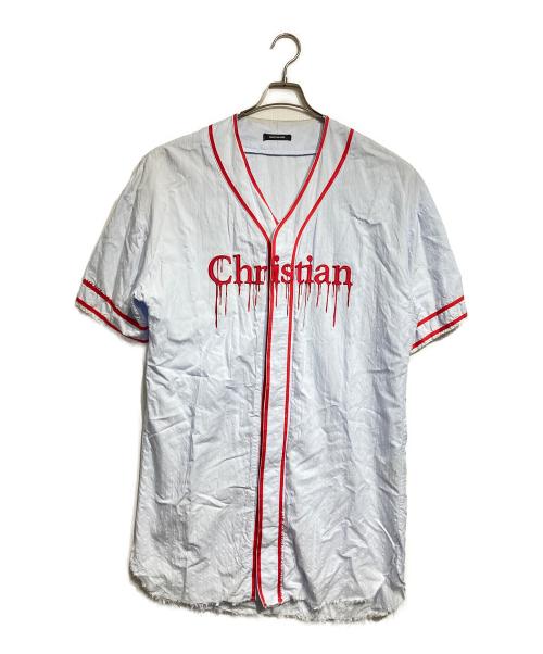 CHRISTIAN DADA（クリスチャンダダ）CHRISTIAN DADA (クリスチャンダダ) LIQUIDATED ロングベースボールシャツ / LIQUIDATED Long Baseball Shirt レッド×ブルー サイズ:44の古着・服飾アイテム