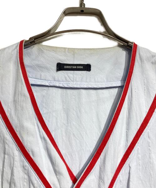 CHRISTIAN DADA（クリスチャンダダ）CHRISTIAN DADA (クリスチャンダダ) LIQUIDATED ロングベースボールシャツ / LIQUIDATED Long Baseball Shirt レッド×ブルー サイズ:44の古着・服飾アイテム