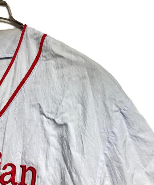 CHRISTIAN DADA（クリスチャンダダ）CHRISTIAN DADA (クリスチャンダダ) LIQUIDATED ロングベースボールシャツ / LIQUIDATED Long Baseball Shirt レッド×ブルー サイズ:44の古着・服飾アイテム