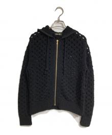 DRAWER（ドゥロワー）の古着「SUMMER 3Gアイレットニットパーカー/Summer 3-Gauge Eyelet Knit Hoodie」｜ブラック