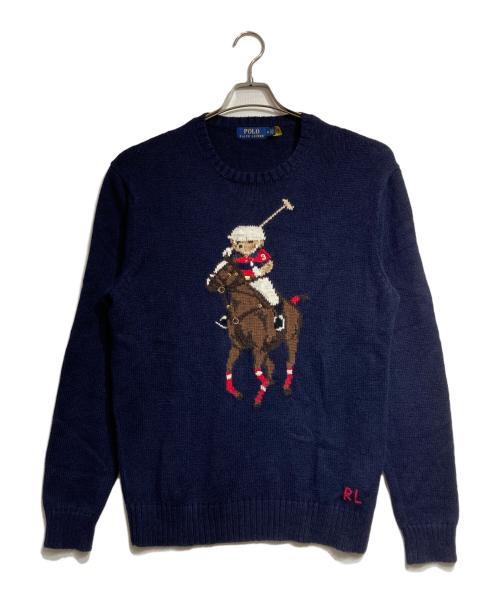 POLO RALPH LAUREN（ポロ・ラルフローレン）POLO RALPH LAUREN (ポロ・ラルフローレン) コットンリネンポロベアニット/Polo Bear Cotton-Linen Sweater ネイビー サイズ:Mの古着・服飾アイテム