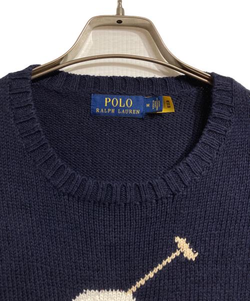POLO RALPH LAUREN（ポロ・ラルフローレン）POLO RALPH LAUREN (ポロ・ラルフローレン) コットンリネンポロベアニット/Polo Bear Cotton-Linen Sweater ネイビー サイズ:Mの古着・服飾アイテム