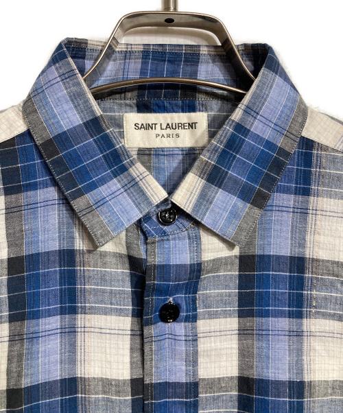 Saint Laurent Paris（サンローランパリ）Saint Laurent Paris (サンローランパリ) メタリックガーゼプラットフランネル シャツ/Metallic Gauze Plaid Flannel Shirt ブルー×ブラック サイズ:39の古着・服飾アイテム