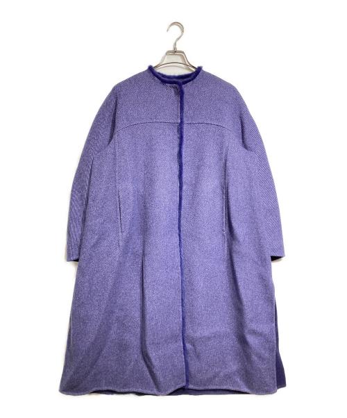 DRAWER（ドゥロワー）DRAWER (ドゥロワー) ノーカラートリミングコート/Collarless trimming coat パープル サイズ:38の古着・服飾アイテム