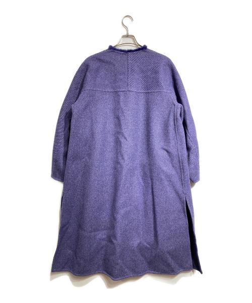 DRAWER（ドゥロワー）DRAWER (ドゥロワー) ノーカラートリミングコート/Collarless trimming coat パープル サイズ:38の古着・服飾アイテム