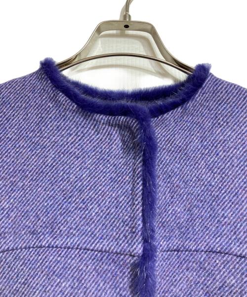 DRAWER（ドゥロワー）DRAWER (ドゥロワー) ノーカラートリミングコート/Collarless trimming coat パープル サイズ:38の古着・服飾アイテム