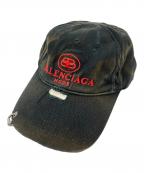 BALENCIAGAバレンシアガ）の古着「Destroyed Piercing BB CAP/デストロイ・ピアシング・ビービー・キャップ」｜グレー×レッド
