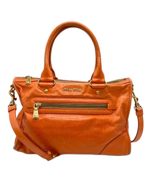 MIU MIU（ミュウミュウ）MIU MIU (ミュウミュウ) ヴィッテロシャイン2ｗay ハンドバッグ/Vitello Shine オレンジの古着・服飾アイテム