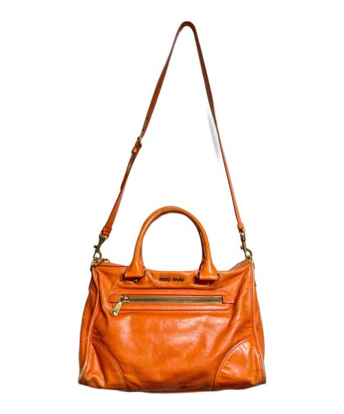 MIU MIU（ミュウミュウ）MIU MIU (ミュウミュウ) ヴィッテロシャイン2ｗay ハンドバッグ/Vitello Shine オレンジの古着・服飾アイテム