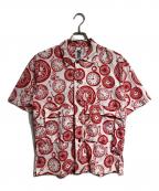 TENBOXテンボックス）の古着「時計プリント半袖シャツ/Watch print short sleeve shirt」｜レッド
