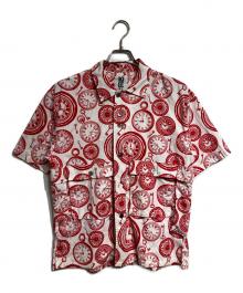 TENBOX（テンボックス）の古着「時計プリント半袖シャツ/Watch print short sleeve shirt」｜レッド