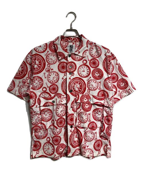 TENBOX（テンボックス）TENBOX (テンボックス) 時計プリント半袖シャツ/Watch print short sleeve shirt レッド サイズ:Sの古着・服飾アイテム