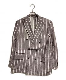 LARDINI（ラルディーニ）の古着「リネンストライプダブルジャケット/Linen Striped Double-Breasted Jacket」｜グレー×ブラウン