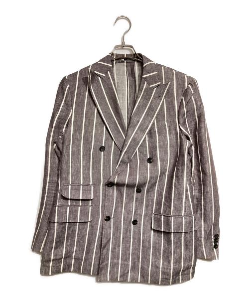 LARDINI（ラルディーニ）LARDINI (ラルディーニ) リネンストライプダブルジャケット/Linen Striped Double-Breasted Jacket グレー×ブラウン サイズ:48の古着・服飾アイテム