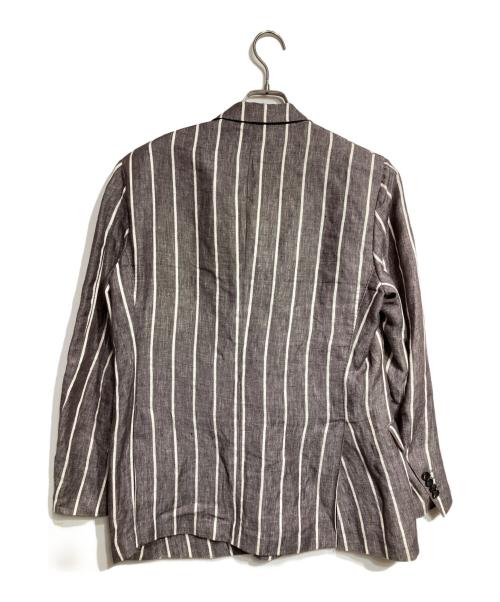 LARDINI（ラルディーニ）LARDINI (ラルディーニ) リネンストライプダブルジャケット/Linen Striped Double-Breasted Jacket グレー×ブラウン サイズ:48の古着・服飾アイテム