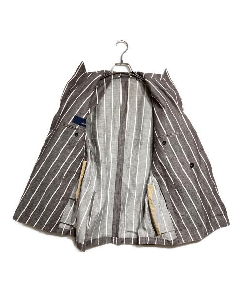 LARDINI（ラルディーニ）LARDINI (ラルディーニ) リネンストライプダブルジャケット/Linen Striped Double-Breasted Jacket グレー×ブラウン サイズ:48の古着・服飾アイテム
