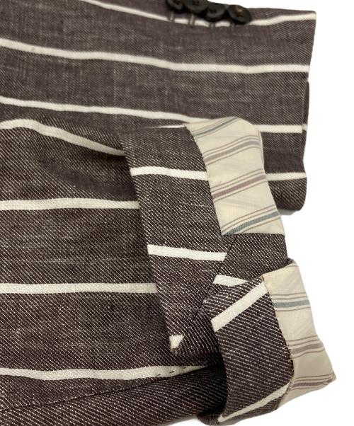 LARDINI（ラルディーニ）LARDINI (ラルディーニ) リネンストライプダブルジャケット/Linen Striped Double-Breasted Jacket グレー×ブラウン サイズ:48の古着・服飾アイテム