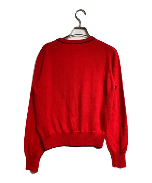 MACPHEE（マカフィー）MACPHEE (マカフィー) プレーンウール クルーネックカーディガン レッド サイズ:Ｍの古着・服飾アイテム