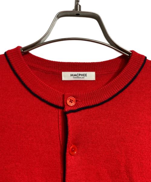 MACPHEE（マカフィー）MACPHEE (マカフィー) プレーンウール クルーネックカーディガン レッド サイズ:Ｍの古着・服飾アイテム