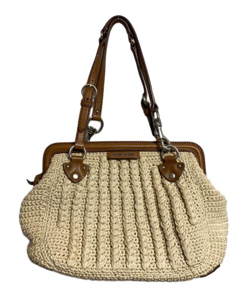 MIU MIU（ミュウミュウ）MIU MIU (ミュウミュウ) ケーブルニット編みショルダーバッグ/Cable knit shoulder bag ブラウン×ベージュの古着・服飾アイテム