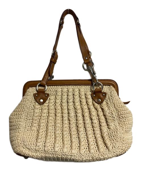 MIU MIU（ミュウミュウ）MIU MIU (ミュウミュウ) ケーブルニット編みショルダーバッグ/Cable knit shoulder bag ブラウン×ベージュの古着・服飾アイテム