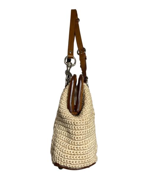 MIU MIU（ミュウミュウ）MIU MIU (ミュウミュウ) ケーブルニット編みショルダーバッグ/Cable knit shoulder bag ブラウン×ベージュの古着・服飾アイテム