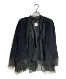 CHANEL（シャネル）の古着「ツイード×チュール切替シルクジャケット/Tweed and Tulle Paneled Silk Jacket」｜ブラック