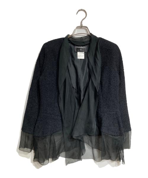 CHANEL（シャネル）CHANEL (シャネル) ツイード×チュール切替シルクジャケット/Tweed and Tulle Paneled Silk Jacket ブラック サイズ:40の古着・服飾アイテム