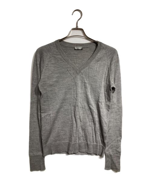 DIOR HOMME（ディオール オム）Dior Homme (ディオール オム) 爪痕クラッシュ加工Vネックニット/V-neck Knit with Scratch and Crash Distressing グレー サイズ:Sの古着・服飾アイテム