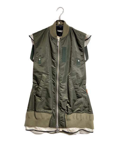 sacai（サカイ）sacai (サカイ) MA-1レイヤードベストワンピース/Layered Vest  アイボリー×オリーブ サイズ:1の古着・服飾アイテム