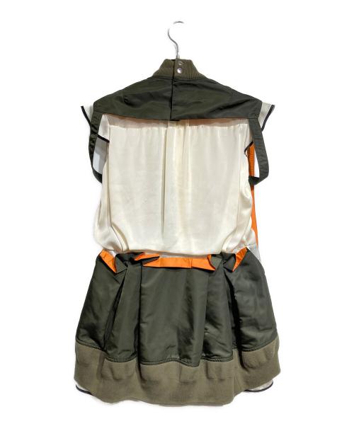 sacai（サカイ）sacai (サカイ) MA-1レイヤードベストワンピース/Layered Vest  アイボリー×オリーブ サイズ:1の古着・服飾アイテム
