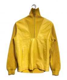 PRADA（プラダ）の古着「レザー切替ハーフジッププルオーバーニット/Leather-Paneled Half-Zip Pullover Knit」｜イエロー