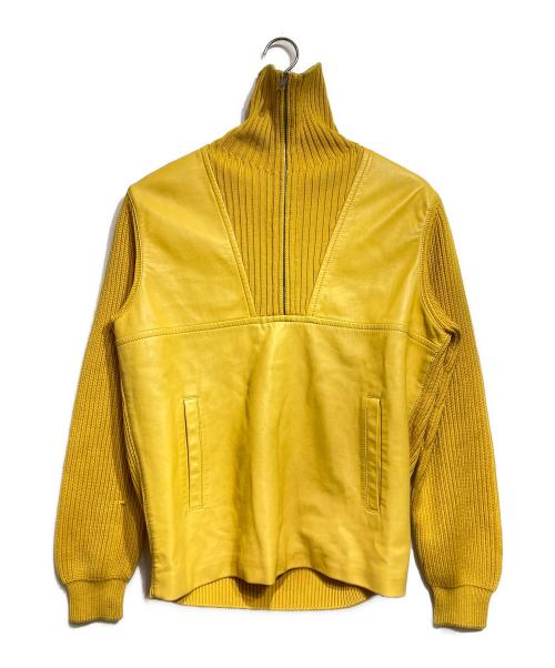 PRADA（プラダ）PRADA (プラダ) レザー切替ハーフジッププルオーバーニット/Leather-Paneled Half-Zip Pullover Knit イエロー サイズ:50の古着・服飾アイテム