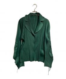 PLEATS PLEASE（プリーツプリーズ）の古着「変形プリーツジャケット/Asymmetrical pleated jacket」｜グリーン