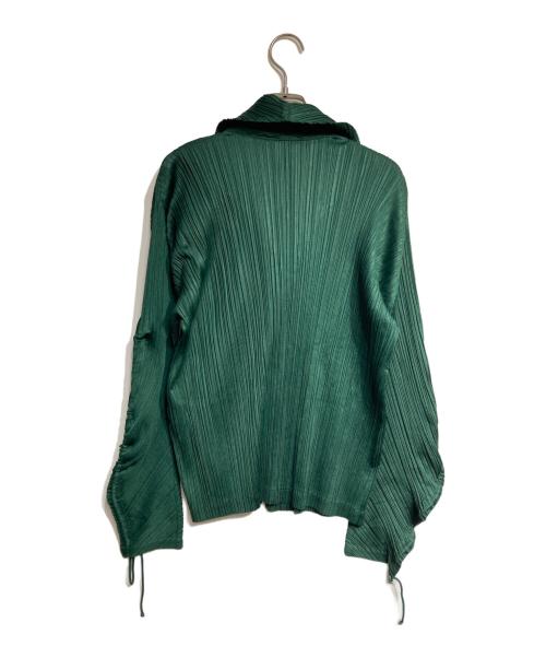PLEATS PLEASE（プリーツプリーズ）PLEATS PLEASE (プリーツプリーズ) 変形プリーツジャケット/Asymmetrical pleated jacket グリーン サイズ:3の古着・服飾アイテム