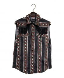 NUMBER (N)INE（ナンバーナイン）の古着「スカルローズプリントフリンジノースリーブシャツ/Skull and Rose Print Fringe Sleeveless Shirt」｜ブラック