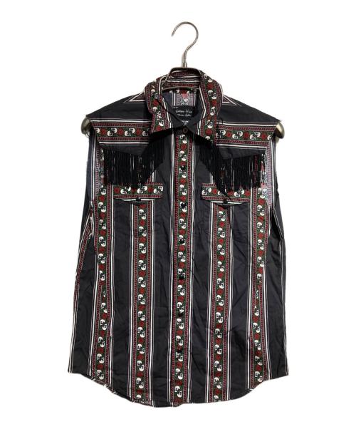 NUMBER (N)INE（ナンバーナイン）NUMBER (N)INE (ナンバーナイン) スカルローズプリントフリンジノースリーブシャツ/Skull and Rose Print Fringe Sleeveless Shirt ブラック サイズ:3の古着・服飾アイテム
