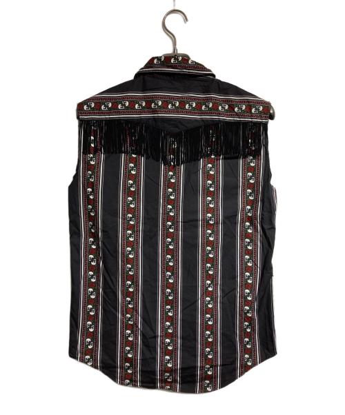 NUMBER (N)INE（ナンバーナイン）NUMBER (N)INE (ナンバーナイン) スカルローズプリントフリンジノースリーブシャツ/Skull and Rose Print Fringe Sleeveless Shirt ブラック サイズ:3の古着・服飾アイテム
