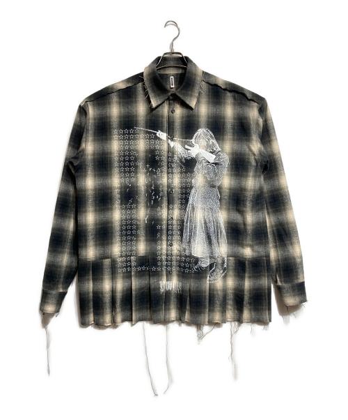 emary（エメリー）emary (エメリー) About a Girl graffiti check shirt/グラフィティチェックシャツ アイボリー×グレー サイズ:Fの古着・服飾アイテム